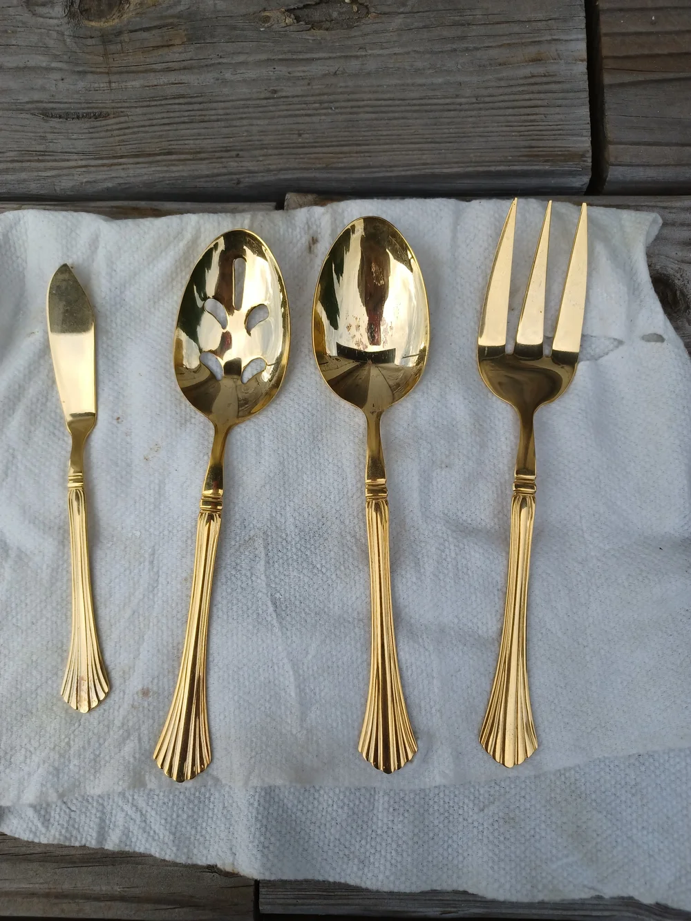 Vtg Cambrige Stainless Gold Flatware Serving Set- 5ct